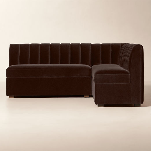 Duncan Dark Brown Velvet Single L-Shaped Loveseat Dining Banquette