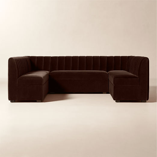 Duncan Dark Brown Velvet U-Shaped Dining Banquette