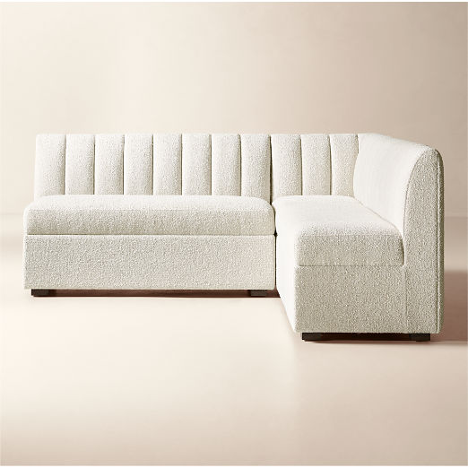 Duncan White Performance Fabric Double L-Shaped Loveseat Dining Banquette