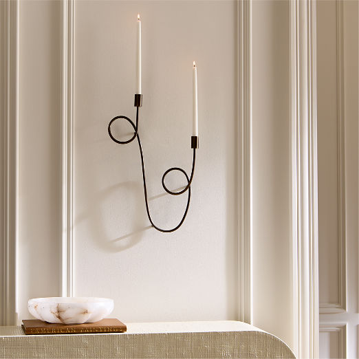 Duo Blackened Brass Wall Sconce Taper Candle Holder