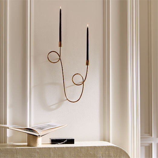Duo Aged Brass Wall Sconce Taper Candle Holder