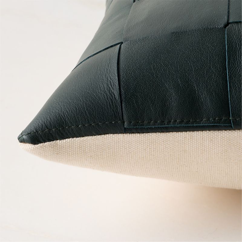 Dutton Handwoven Dark Green Leather Lumbar Pillow with Down-Alternative Insert 22"x15" - image 3 of 5