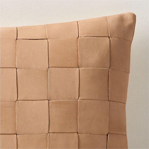 Dutton Handwoven Tan Leather Lumbar Pillow 22"x15"