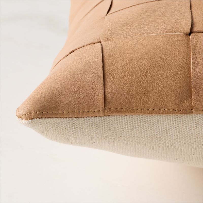 Dutton Handwoven Tan Leather Lumbar Pillow with Down-Alternative Insert 22"x15" - image 3 of 5