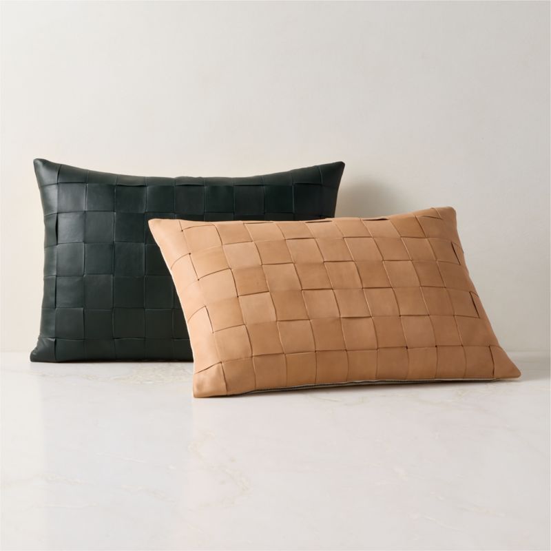 Dutton Handwoven Tan Leather Lumbar Pillow with Down-Alternative Insert 22"x15" - image 4 of 5