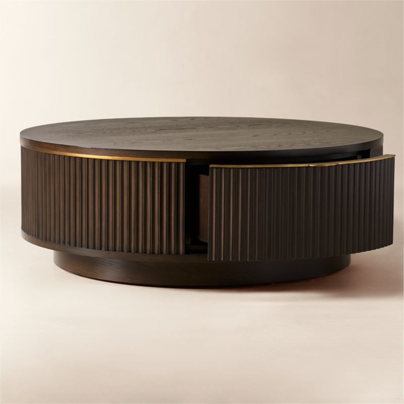 Davison 40" Round Fluted Dark Oak Coffee Table - image 4 of 7