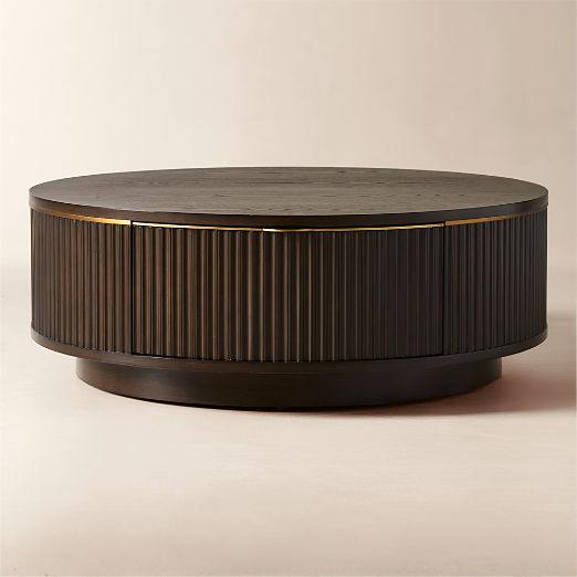 Davison 40" Round Fluted Dark Oak Storage Coffee Table