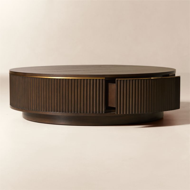 Davison 50" Round Fluted Dark Oak Coffee Table - image 4 of 7