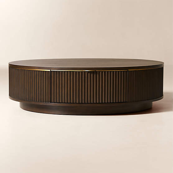 Davison 50" Round Fluted Dark Oak  Storage Coffee Table