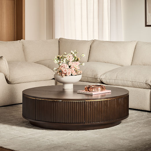 Davison Round Fluted Dark Oak Coffee Table (40" - 50")