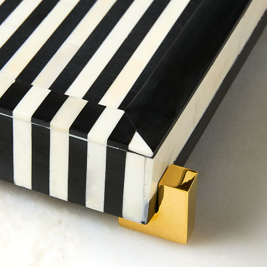 Eadie Black and White Bone Resin Decorative Tray 12"x18"