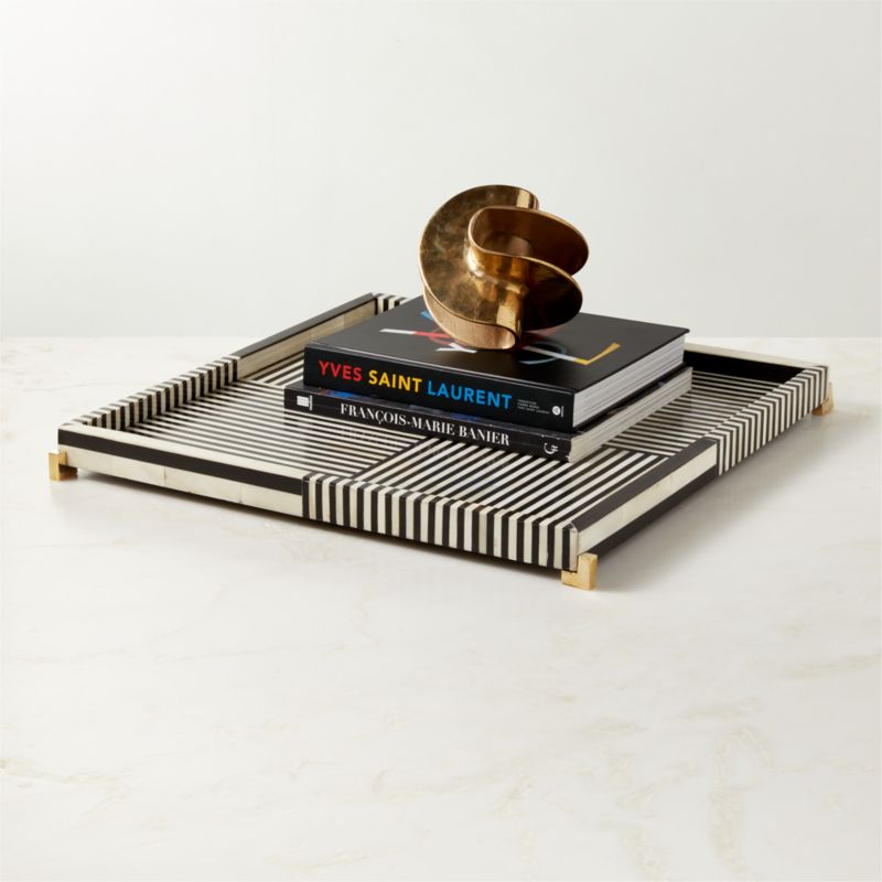 View Eadie Black and White Bone Resin Decorative Tray 20"x20" details