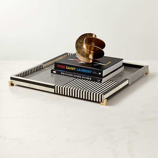 Eadie Black and White Bone Resin Decorative Tray 20"x20"