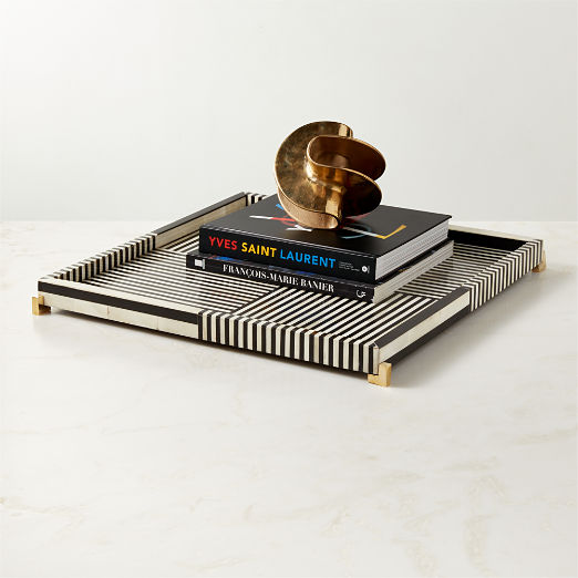 Eadie Black and White Bone Resin Decorative Tray 20"x20"