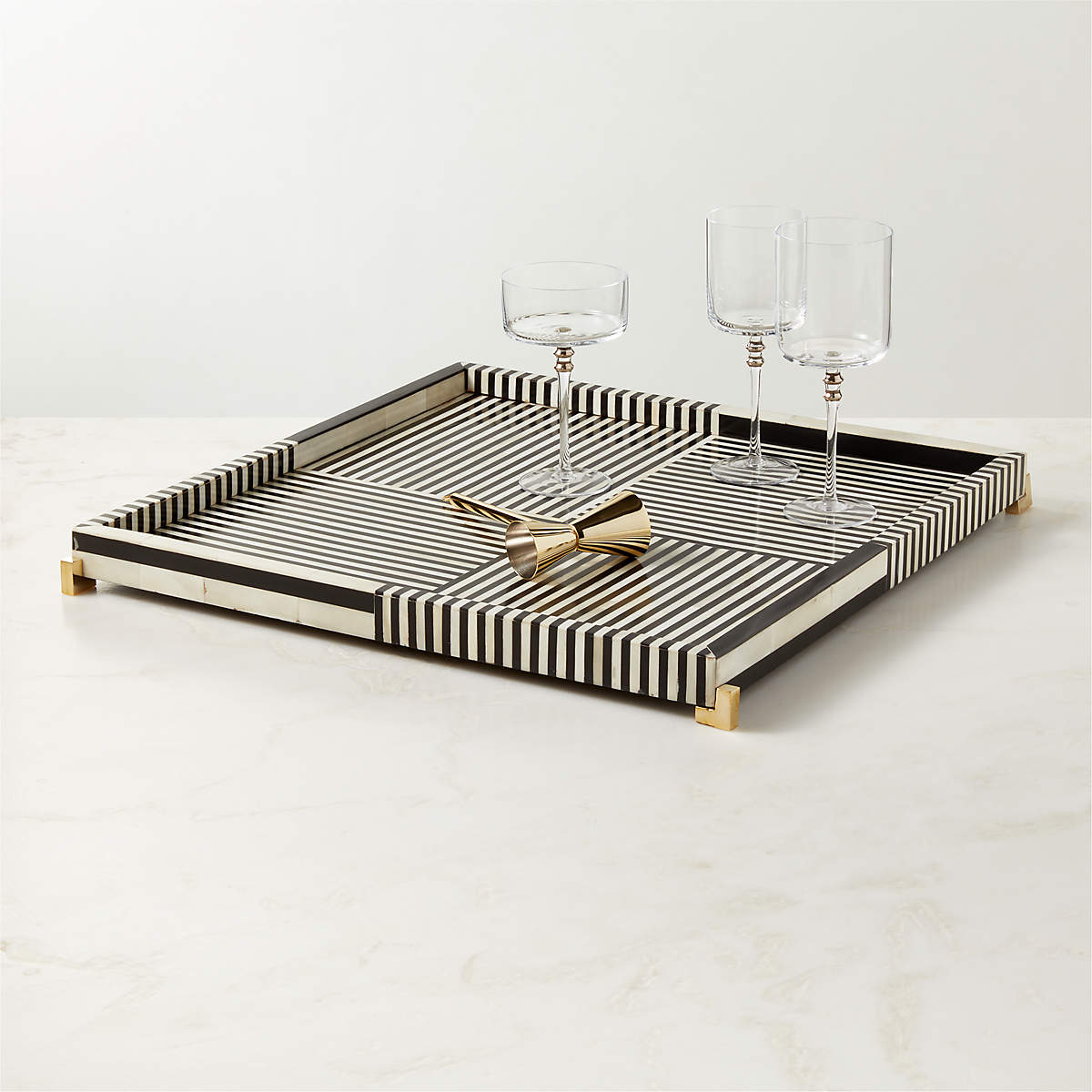 Eadie Black and White Bone Resin Decorative Tray | CB2