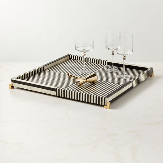 Eadie Black and White Bone Resin Decorative Tray