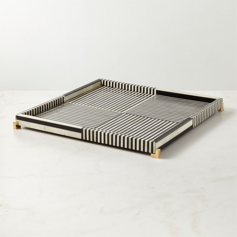 View Eadie Black and White Bone Resin Decorative Tray details