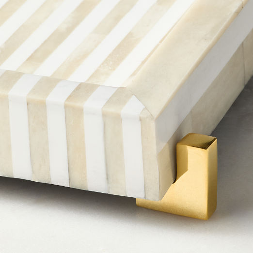Eadie Square White Resin and Bone Decorative Tray 20"x20"