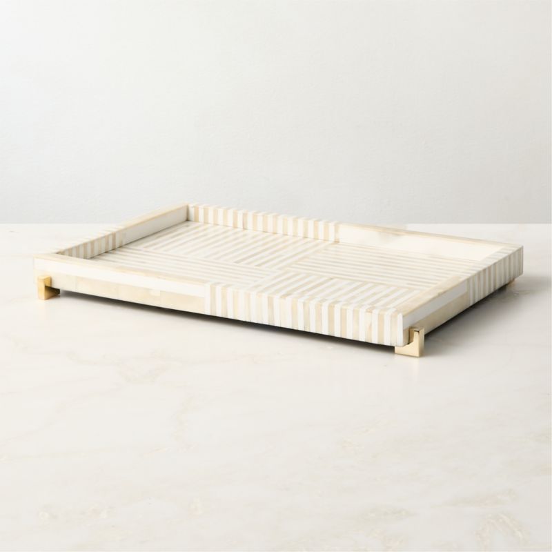 Eadie Rectangular White Resin and Bone Decorative Tray 12"x18" - image 2 of 5