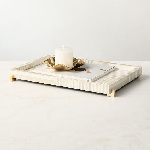 Eadie Rectangular White Resin and Bone Decorative Tray 12"x18"