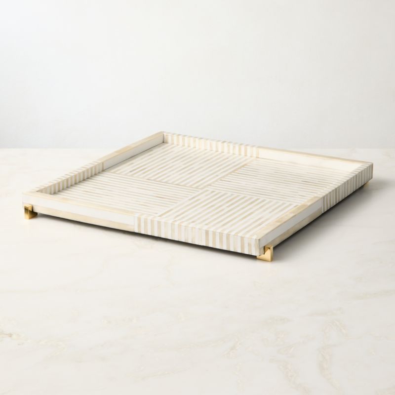 Eadie Square White Resin and Bone Decorative Tray 20"x20" - image 2 of 5