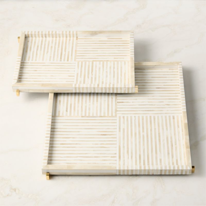 Eadie Square White Resin and Bone Decorative Tray 20"x20" - image 3 of 5