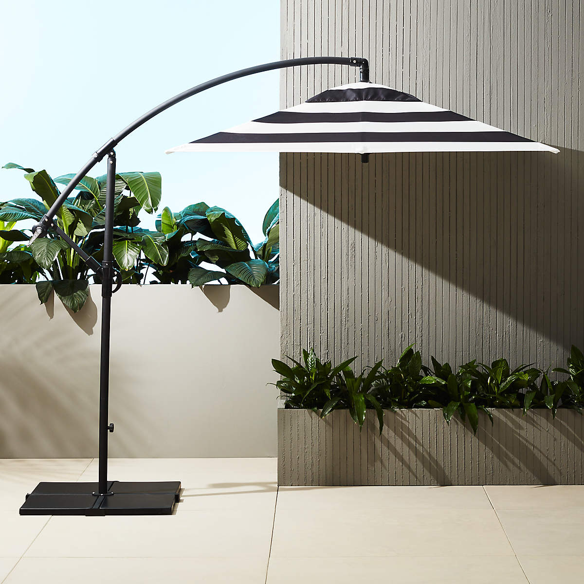 Eclipse Black and White Stripe Modern Outdoor Umbrella with Base