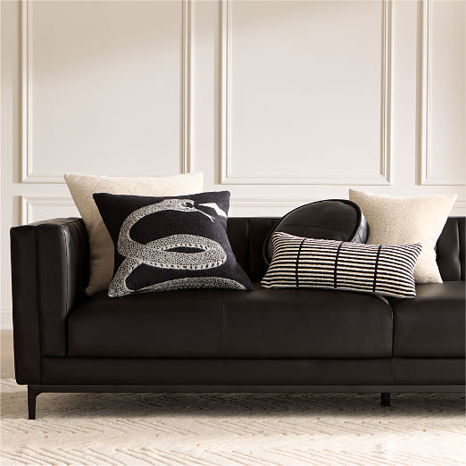 Dacre Round Black Leather Throw Pillow 16''