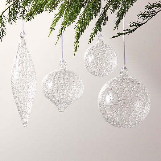 Eira Drop Clear Laced Glass Christmas Tree Ornament 4.75"