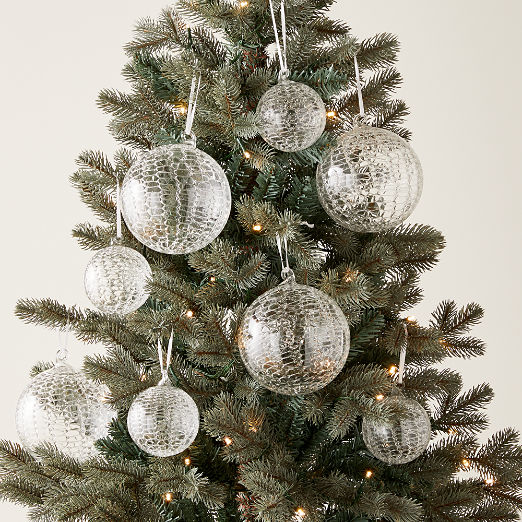 Eira Round Clear Laced Glass Christmas Tree Ornaments Set of 8