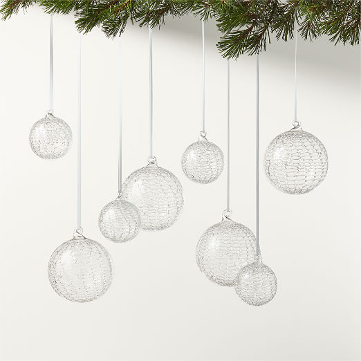 Eira Round Clear Laced Glass Christmas Tree Ornaments Set of 8