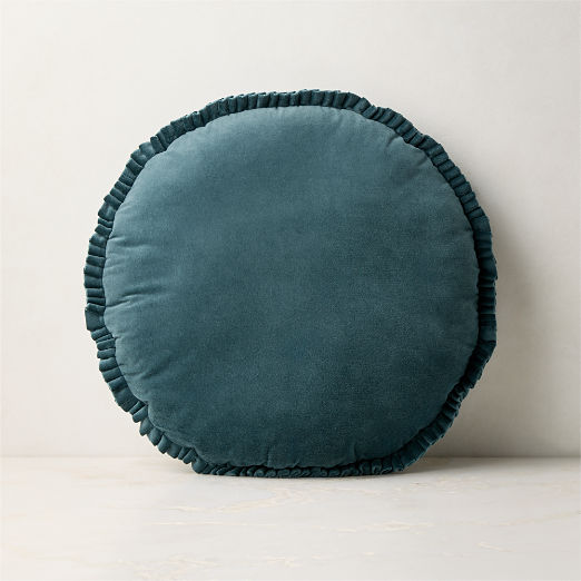 Elise Dark Teal Velvet Round Throw Pillow 18"