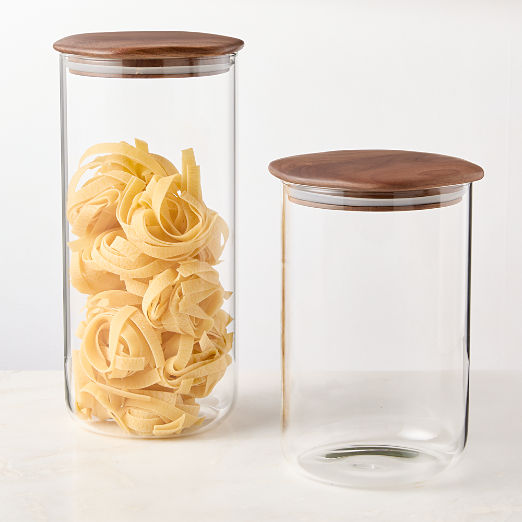 Ellis Short Glass Canister with Walnut Lid