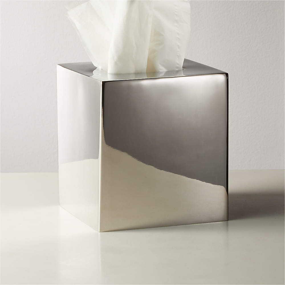 Elton Polished Stainless Steel Tissue Box Cover + Reviews | CB2 Canada