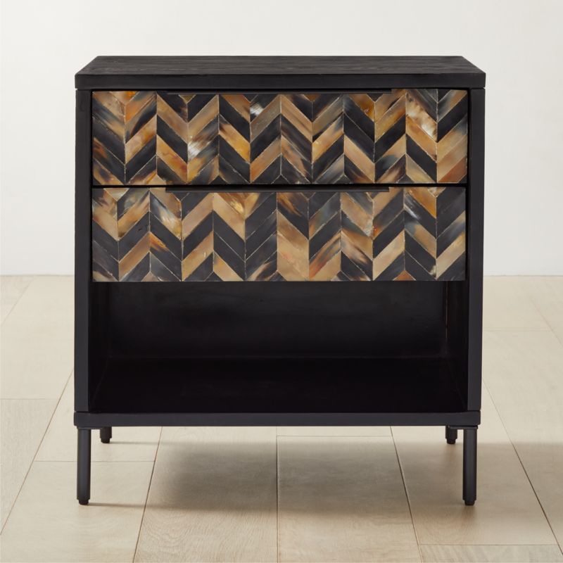 View Ema 2-Drawer Horn Inlay and Black Wood Nightstand details