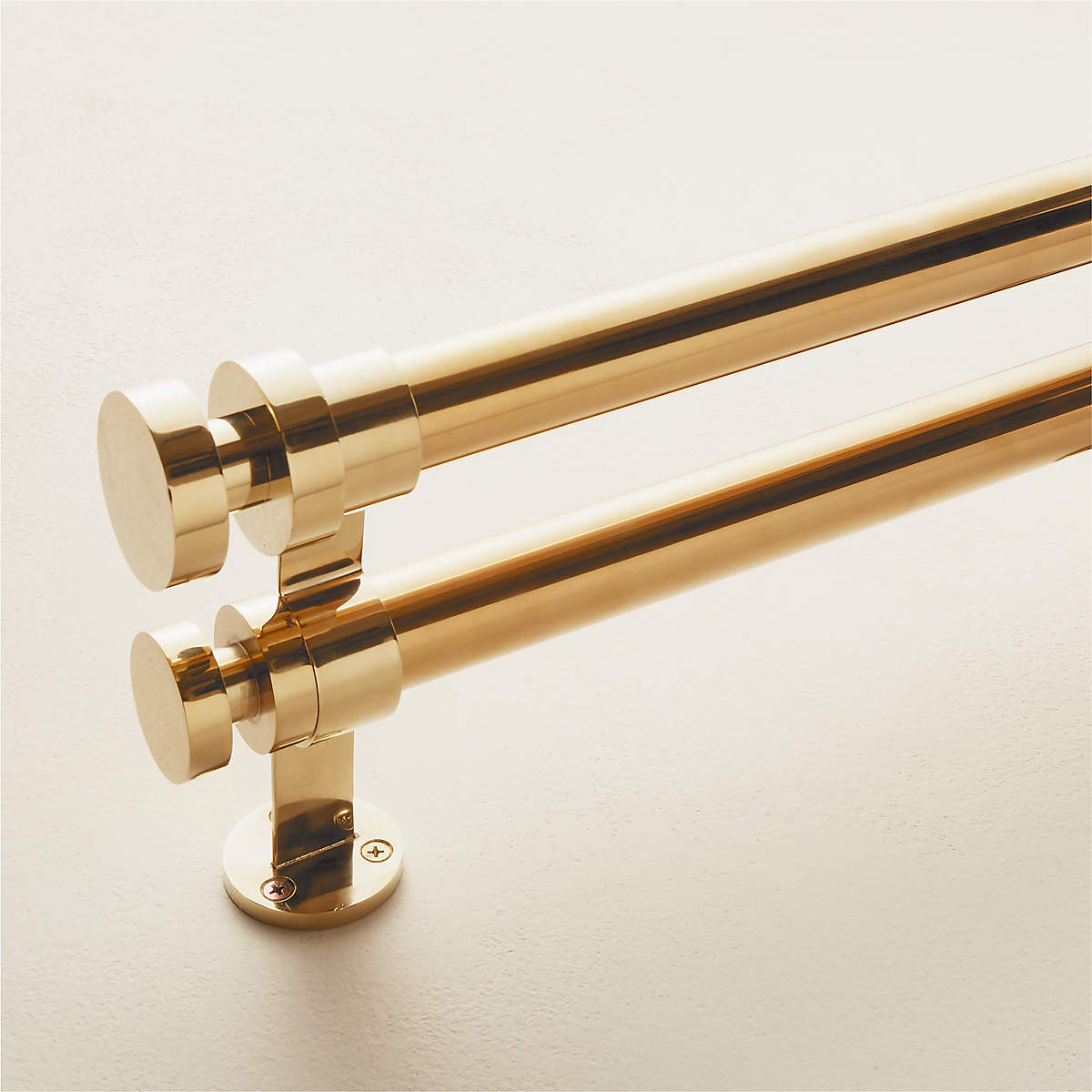 Emery Double Modern Polished Brass Curtain Rod 28 48x1 25 CB2 Canada   Emery 1.25 Double Rod Pb 28 48 