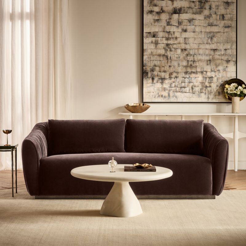 Emile 78" Dark Brown Ruched Velvet Sofa - image 1 of 11