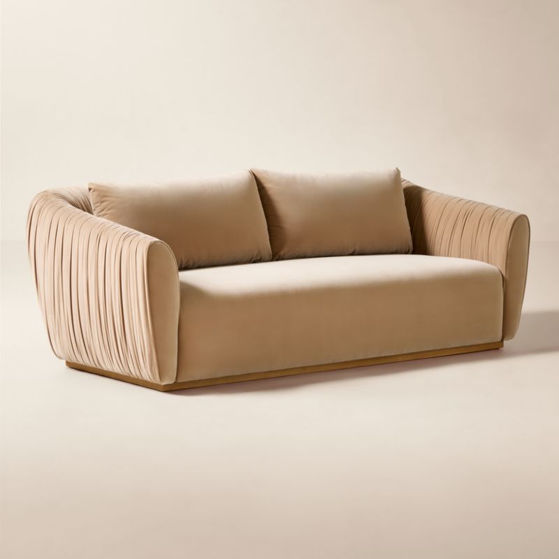 Emile 78" Camel Velvet Ruched Apartment Sofa - image 2 of 8