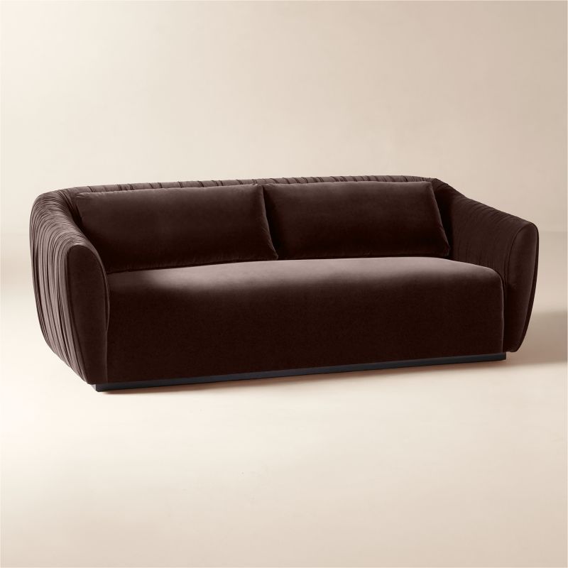 Emile 78" Dark Brown Ruched Velvet Sofa - image 1 of 9