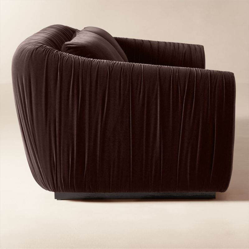 Emile 78" Dark Brown Ruched Velvet Sofa - image 3 of 10