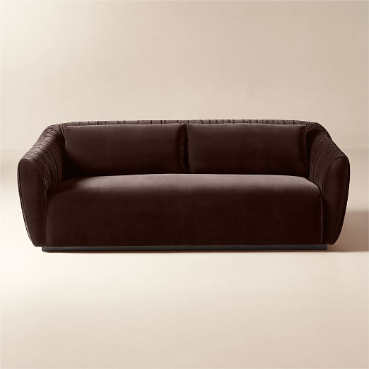 Emile 78" Dark Brown Ruched Velvet Sofa