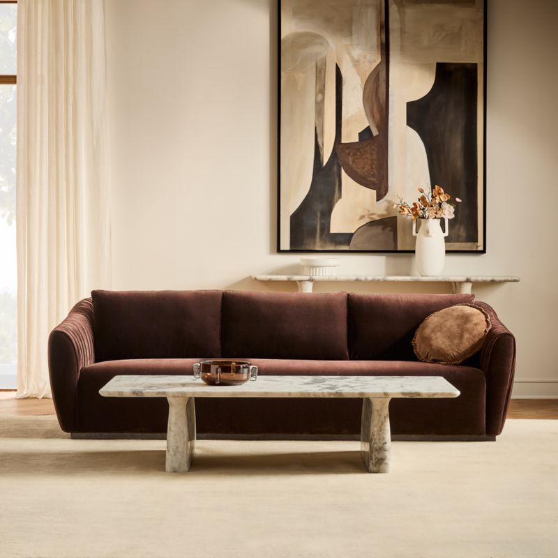 Emile 99" Dark Brown Ruched Velvet Sofa - image 6 of 9