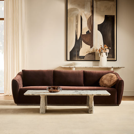 Emile Dark Brown Ruched Velvet Sofa (78"-99")