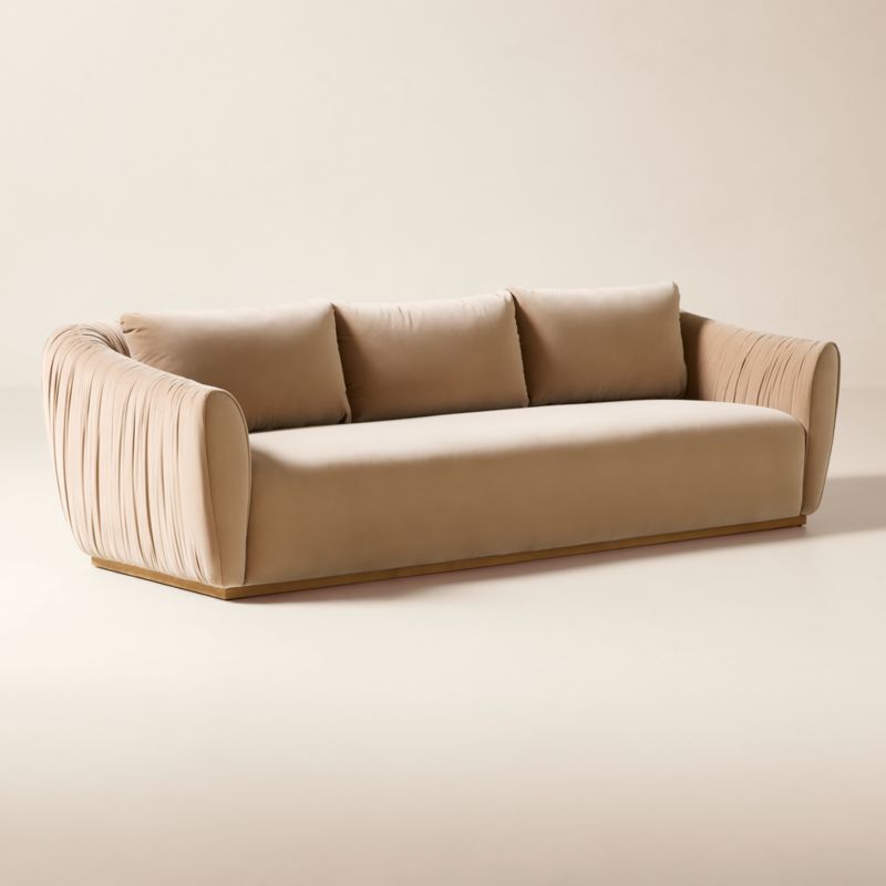 Emile 99" Camel Velvet Ruched Sofa - image 1 of 7