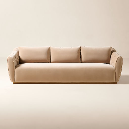 Emile Camel Velvet Ruched Sofa (78"-99")