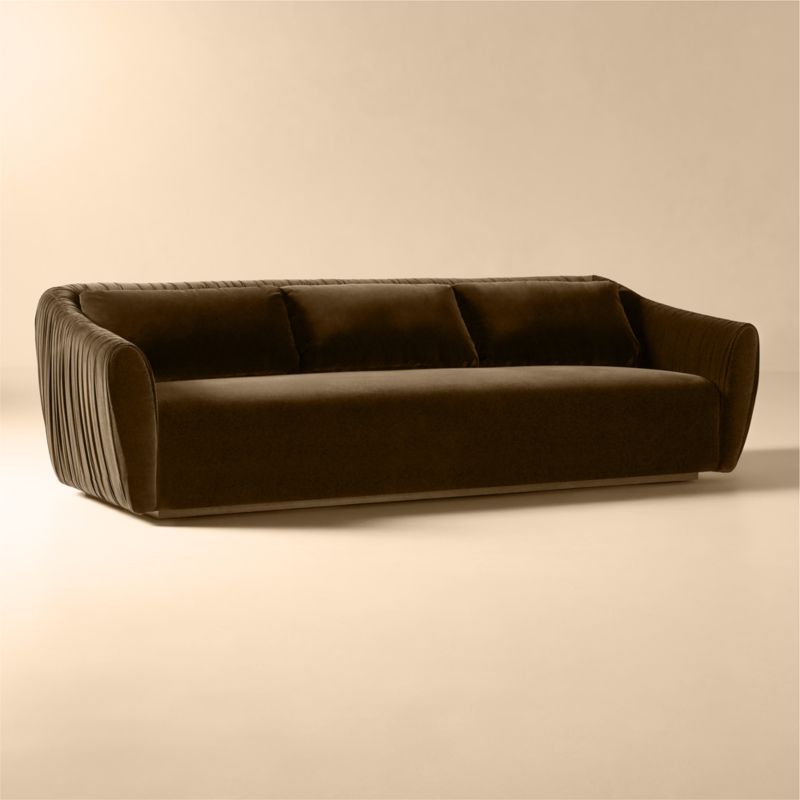Emile 99" Dark Brown Ruched Velvet Sofa - image 1 of 9