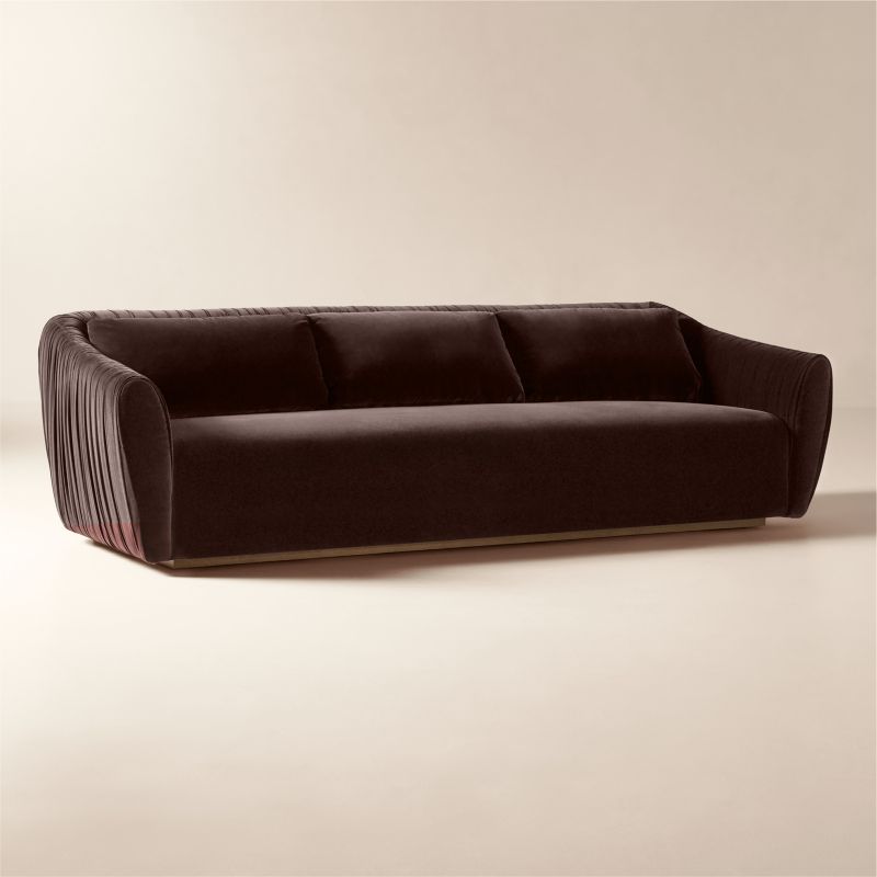 Emile 99" Dark Brown Ruched Velvet Sofa - image 1 of 9