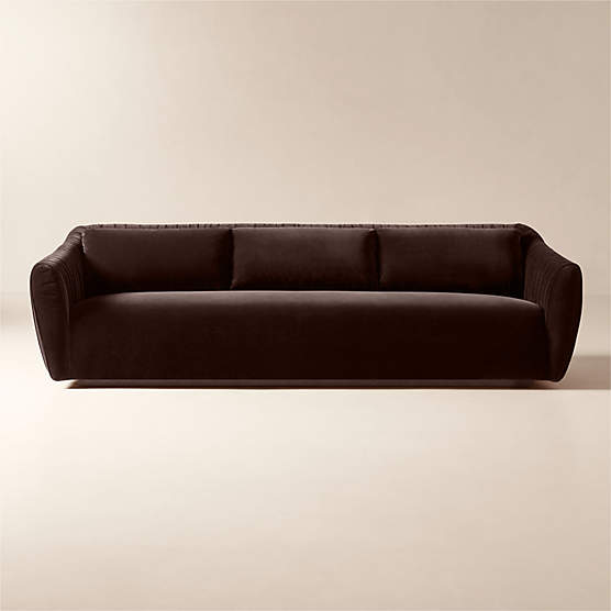 Emile 99" Dark Brown Ruched Velvet Sofa