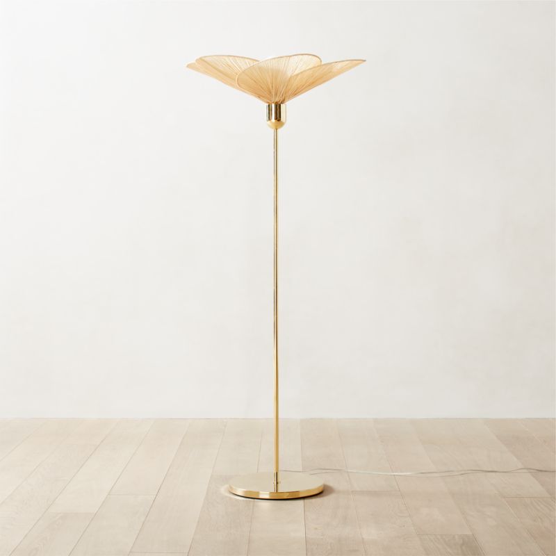 View Emile Rattan and Polished Brass Floor Lamp details