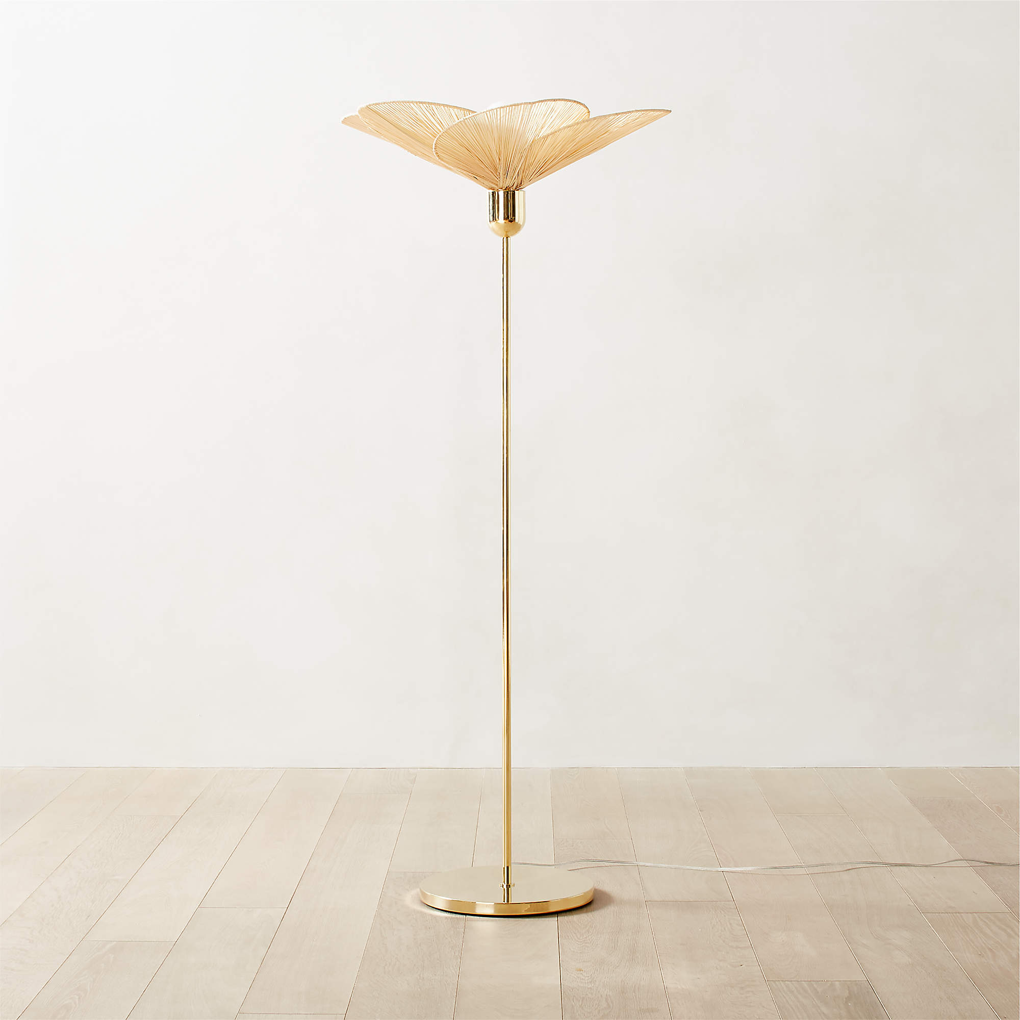 Emile Rattan and Polished Brass Floor Lamp | CB2 Canada